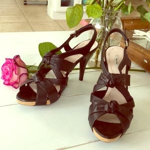 MIU MIU Black Leather Heeled Sandals